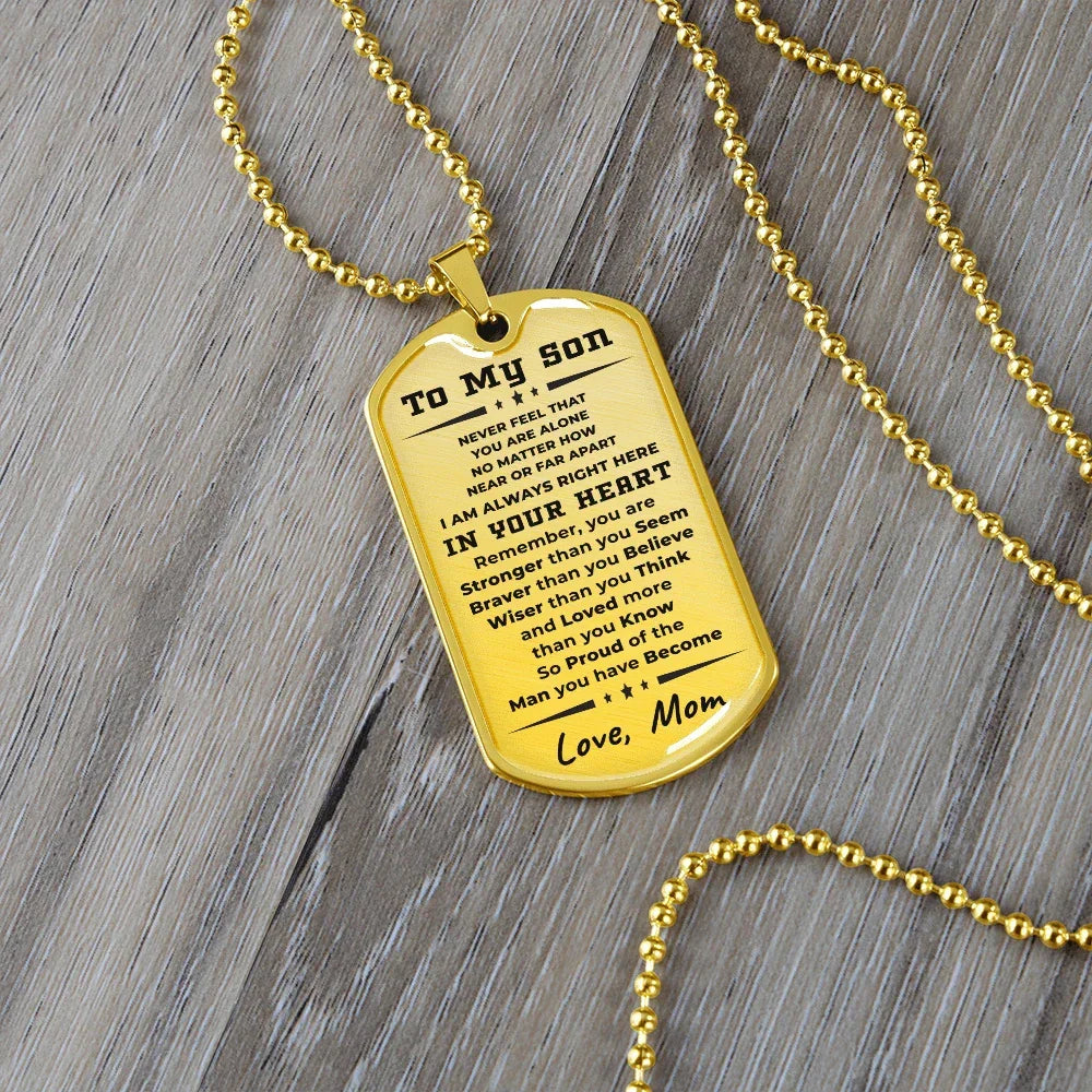 To My Son, Always in Your Heart, Love Mom Necklace