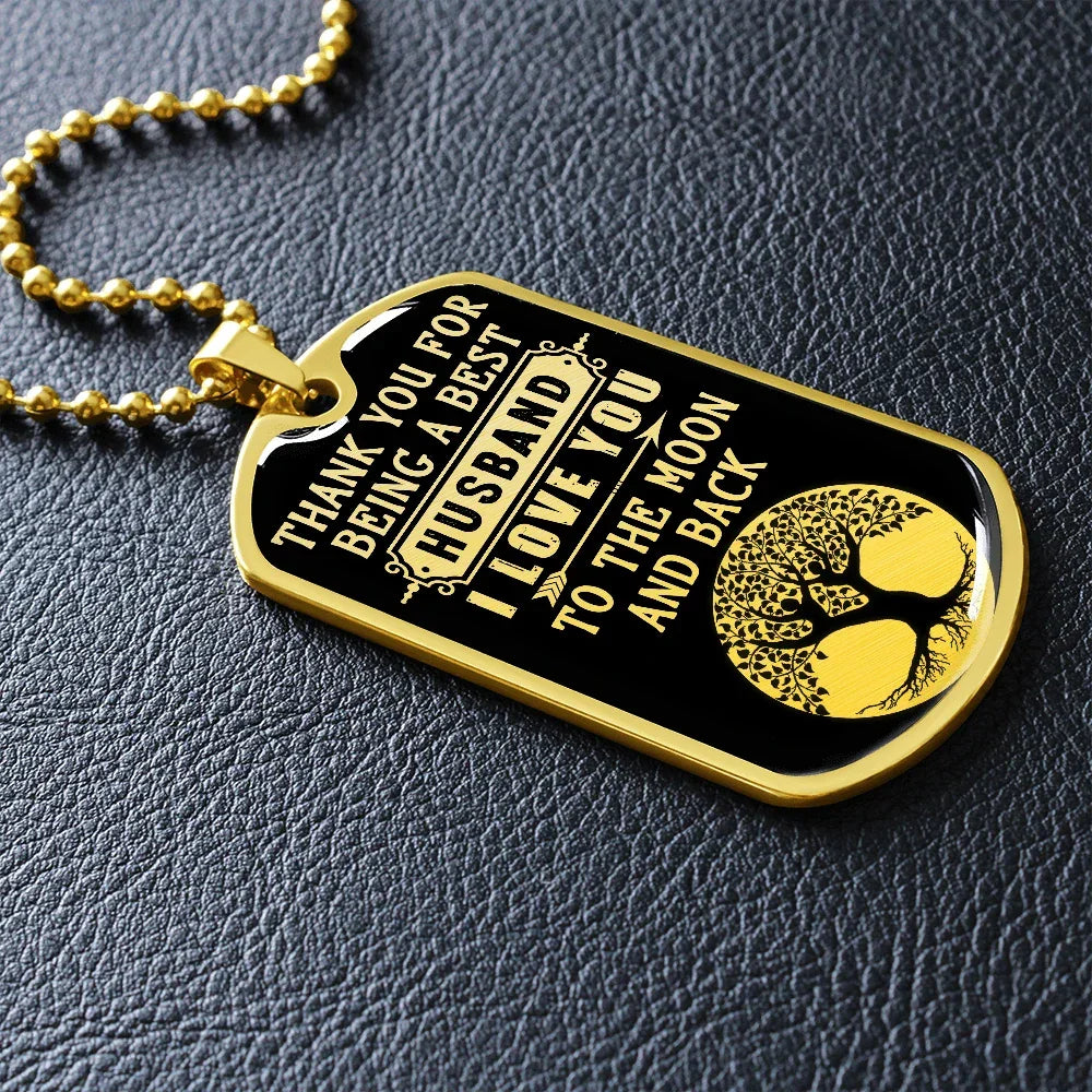 Gift for Husband - Love You to the Moon - Dog Tag Pendant Necklace