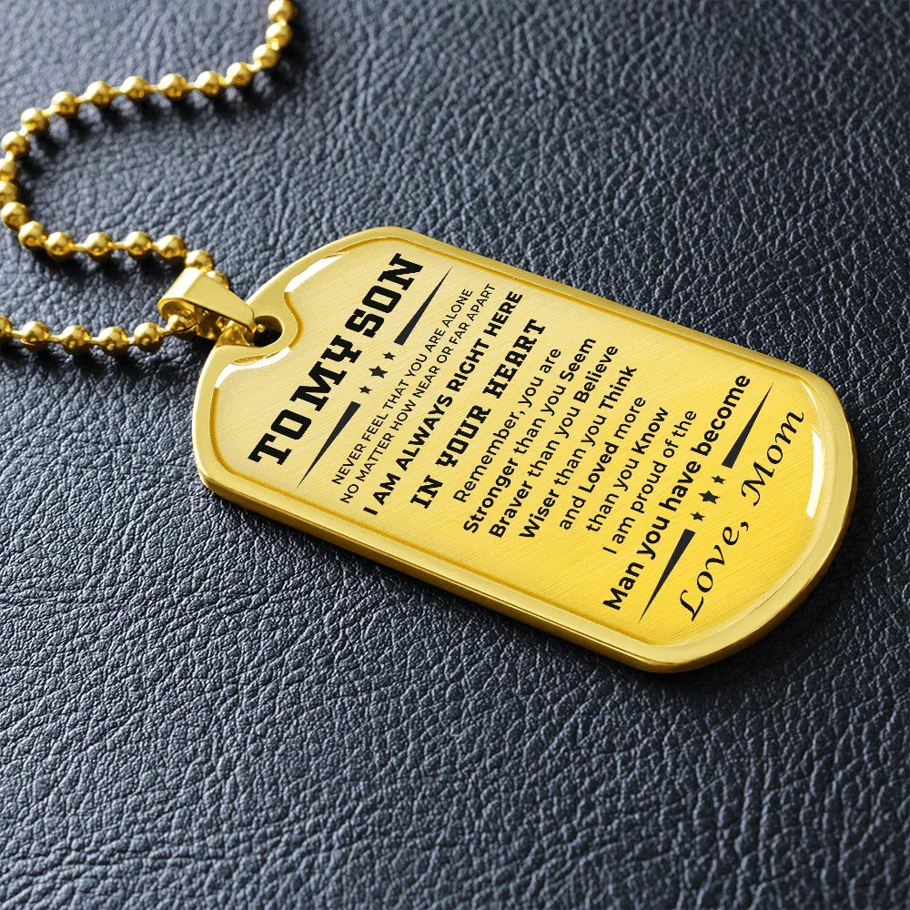 Gift for Adult Son Military Dog Tag Style Necklace Love Mom