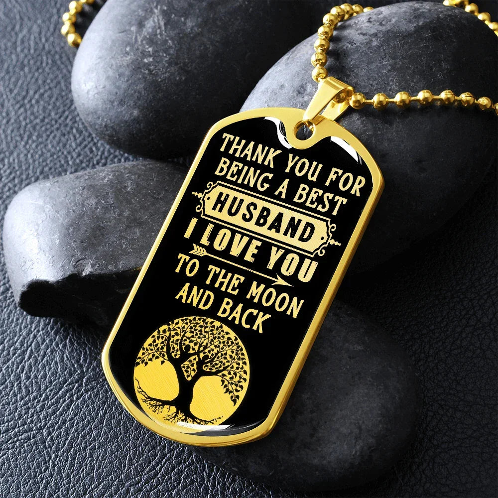 Gift for Husband - Love You to the Moon - Dog Tag Pendant Necklace