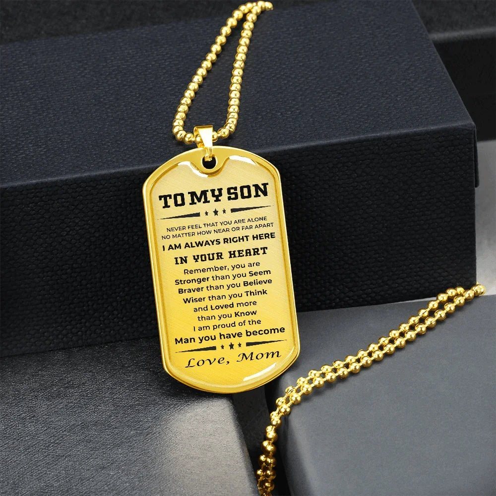 Gift for Adult Son Military Dog Tag Style Necklace Love Mom