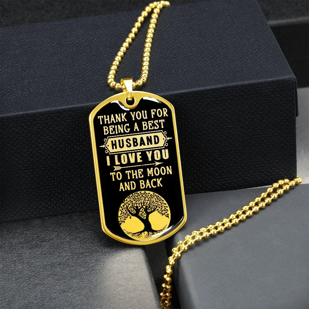 Gift for Husband - Love You to the Moon - Dog Tag Pendant Necklace