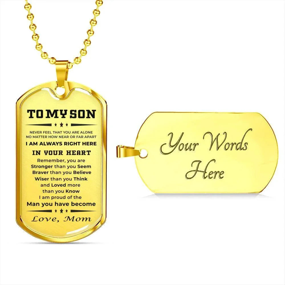 Gift for Adult Son from Mom Personalized Military Dog Tag Style Pendant Necklace with Engraved Back - Mallard Moon Gift Shop