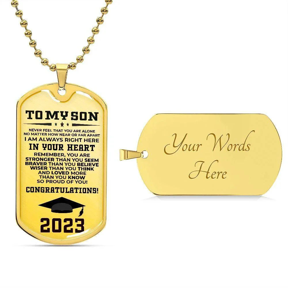 To My Son Congratulations 2023 Graduate Engraved Dog Tag Necklace