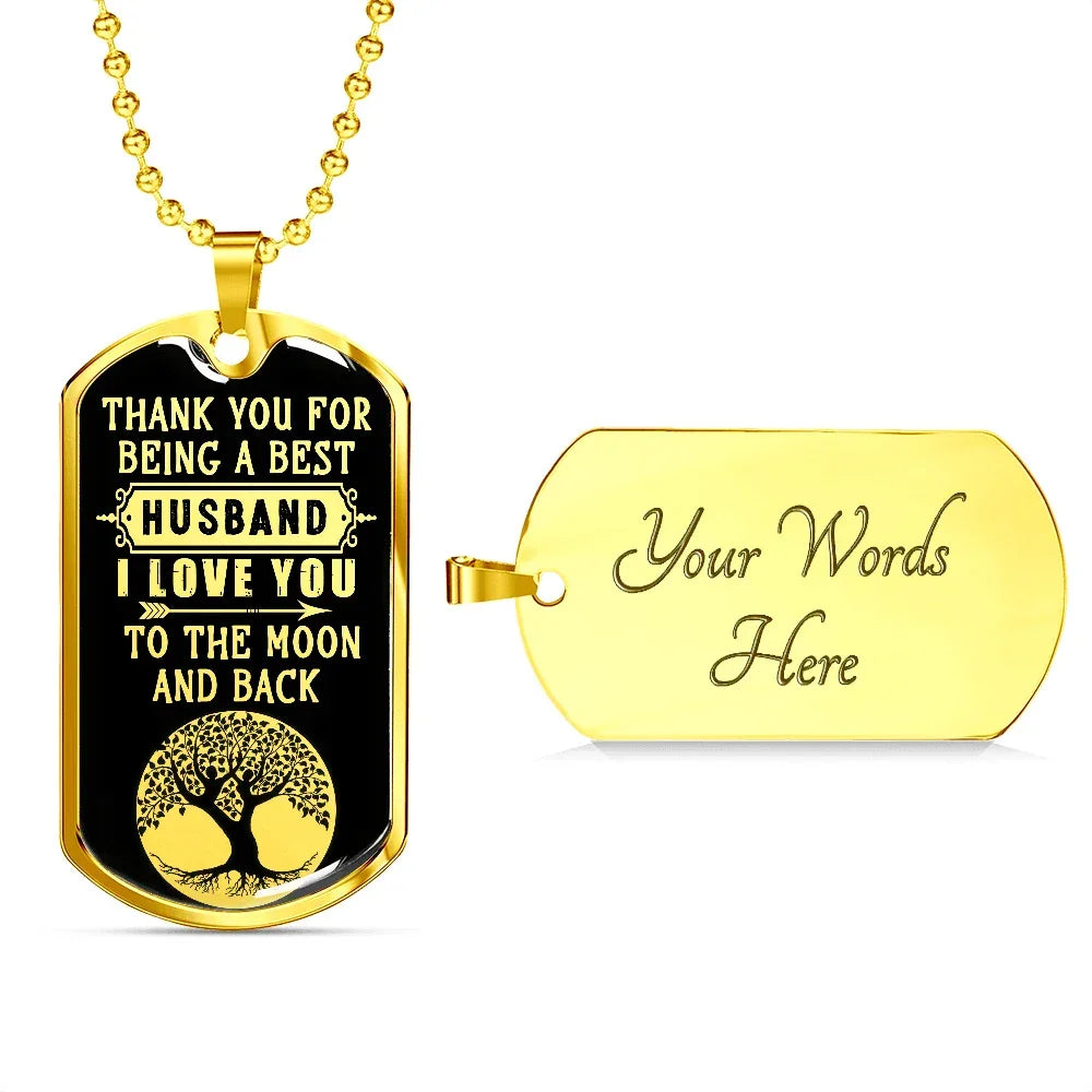 Gift for Husband - Love You to the Moon - Dog Tag Pendant Necklace