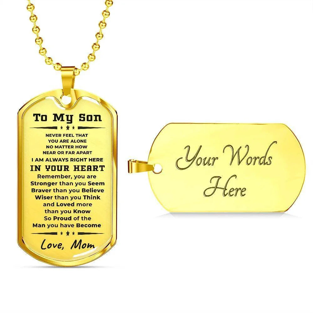 To My Son, Always in Your Heart, Love Mom Necklace