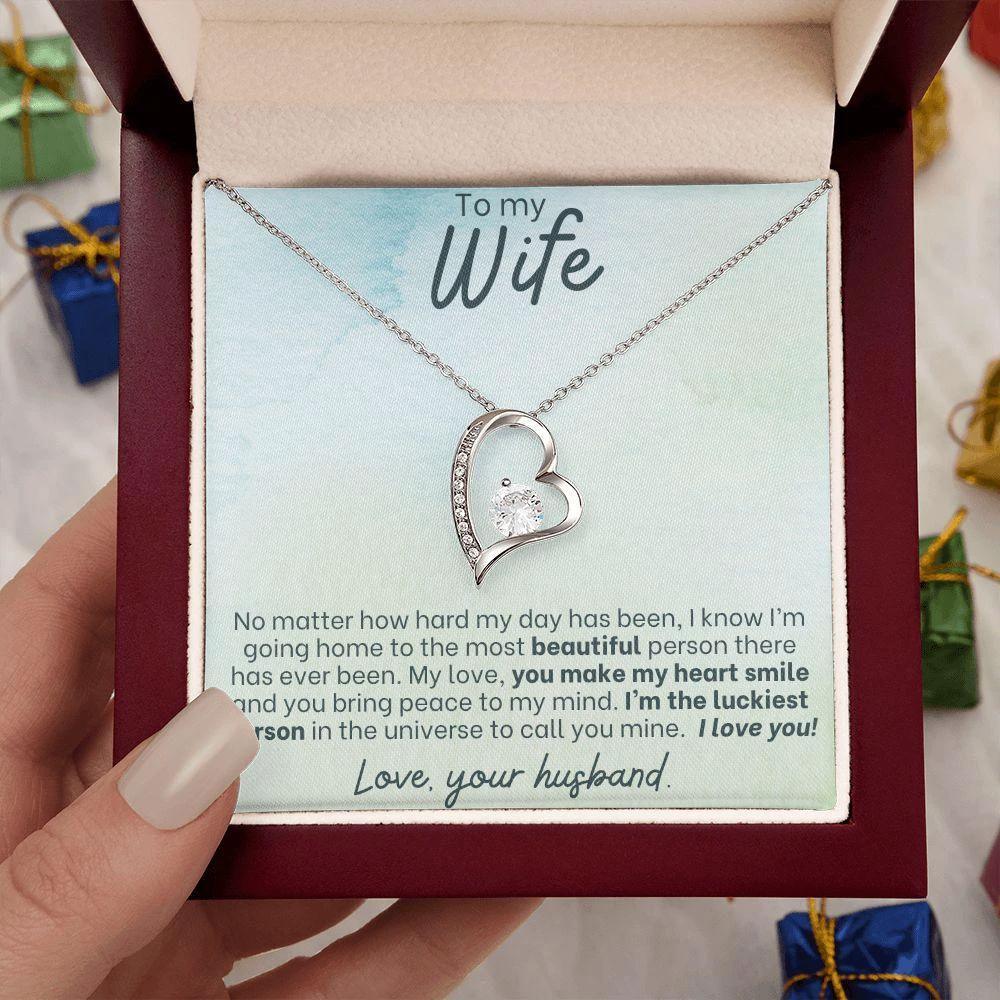 To My Wife - Make My Heart Smile - Forever Love Heart Pendant Necklace