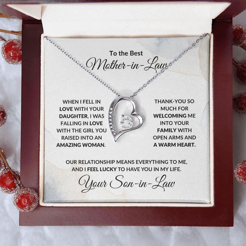 To My Mother-in-law from Son-in-law Forever Love Heart Pendant Necklace Personalized Message Card
