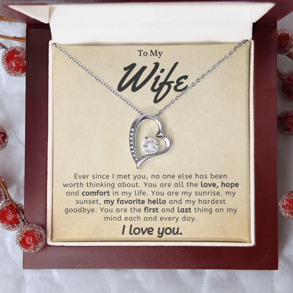 To My Wife - My Favorite Hello- Forever Love Heart Pendant Necklace - Mallard Moon Gift Shop