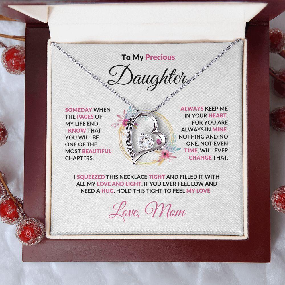 To My Precious Daughter Forever Love Pendant Necklace with Message Card and Gift Box - Mallard Moon Gift Shop
