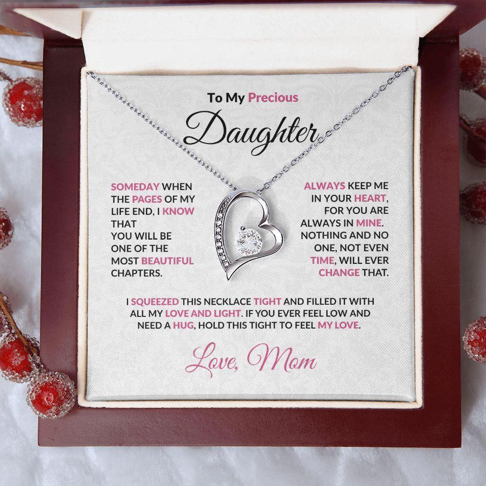To My Precious Daughter Forever Love Heart Pendant Necklace with Message Card