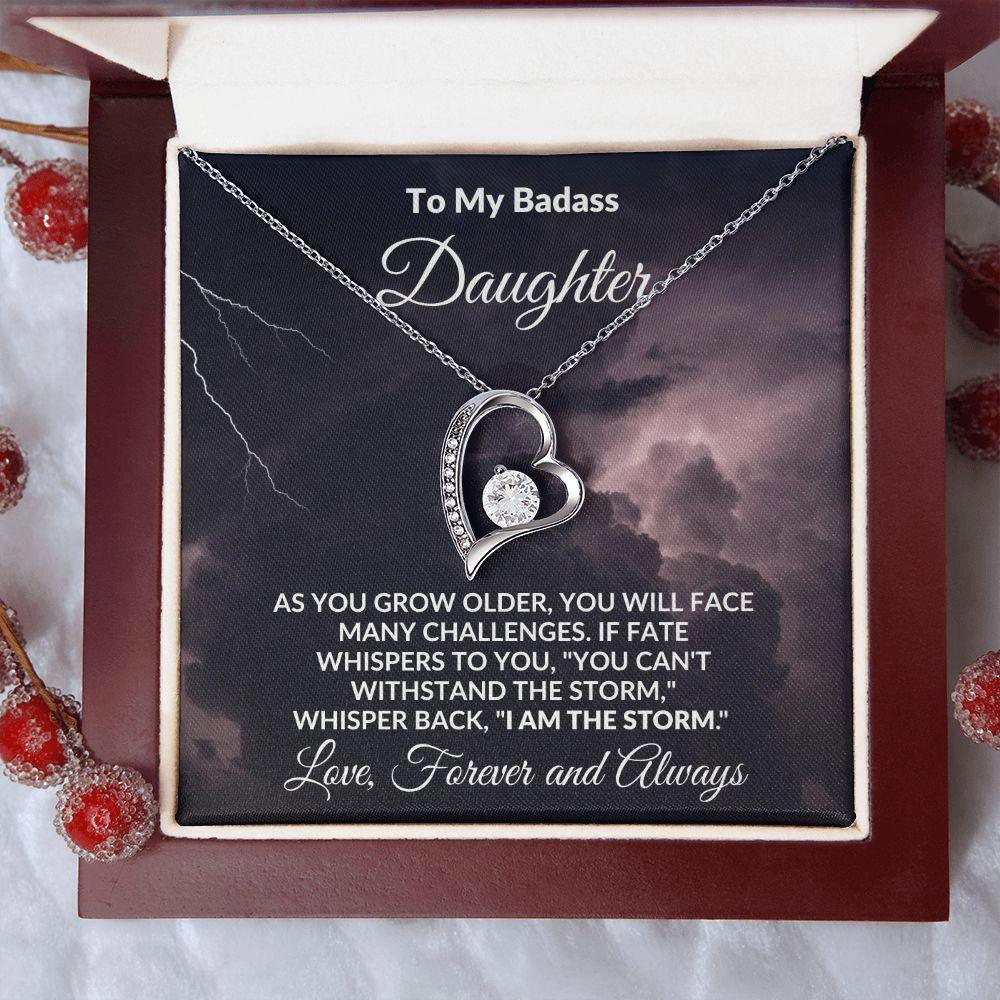 To My Badass Daughter - Storm - Forever Love Heart Pendant Necklace - Mallard Moon Gift Shop
