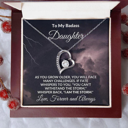 To My Badass Daughter - Storm - Forever Love Heart Pendant Necklace - Mallard Moon Gift Shop