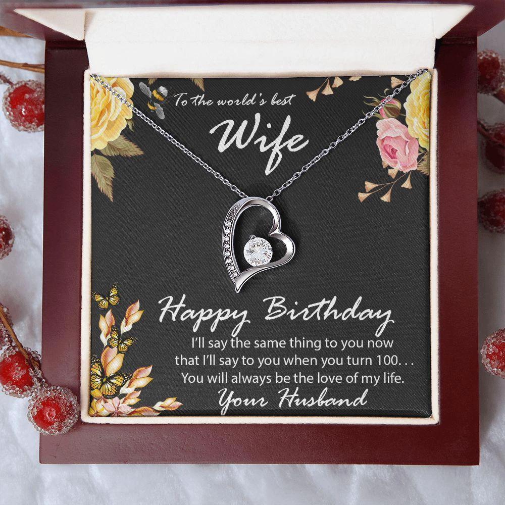Birthday Gift for Wife CZ Heart Pendant Necklace with Message Card