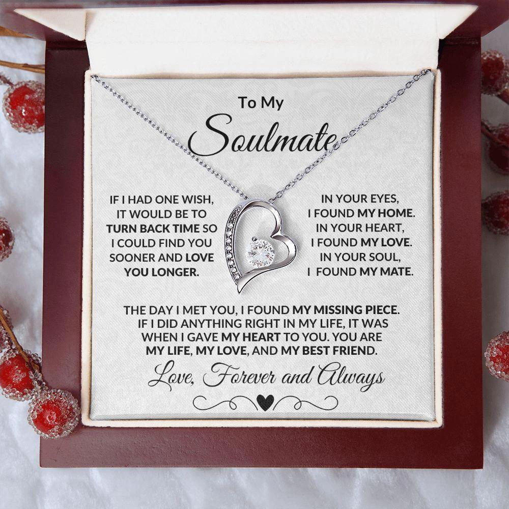 To My Soulmate Forever Love Heart Necklace Message Card and Gift Box