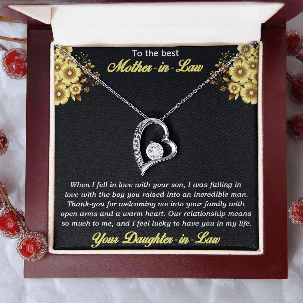 Gift for Mother-in-law from Daughter-in-law Forever Love Heart Necklace with Message Card and Gift Box