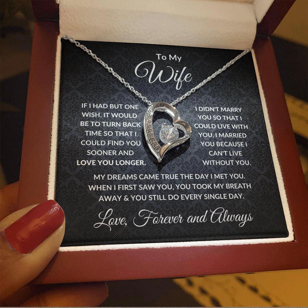 To My Wife My Dreams Came True Heart Pendant Necklace with Message Card and Gift Box