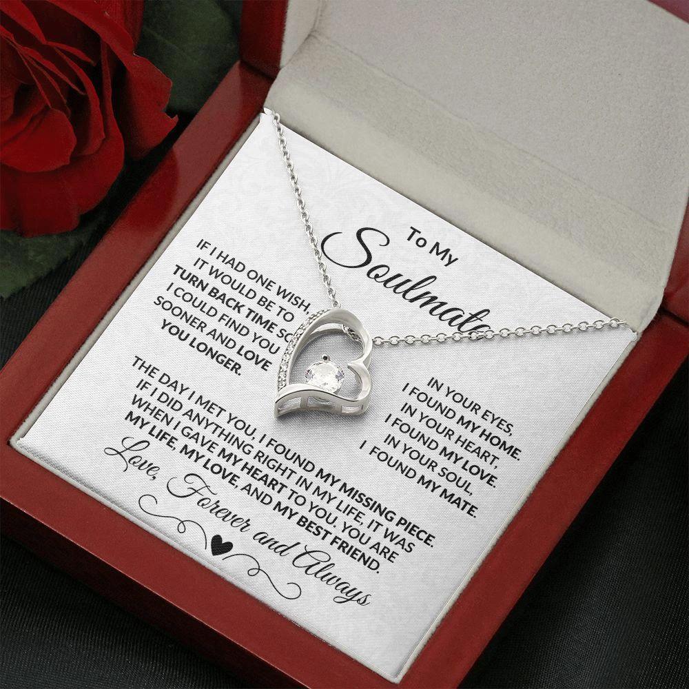 To My Soulmate Forever Love Heart Necklace Message Card and Gift Box