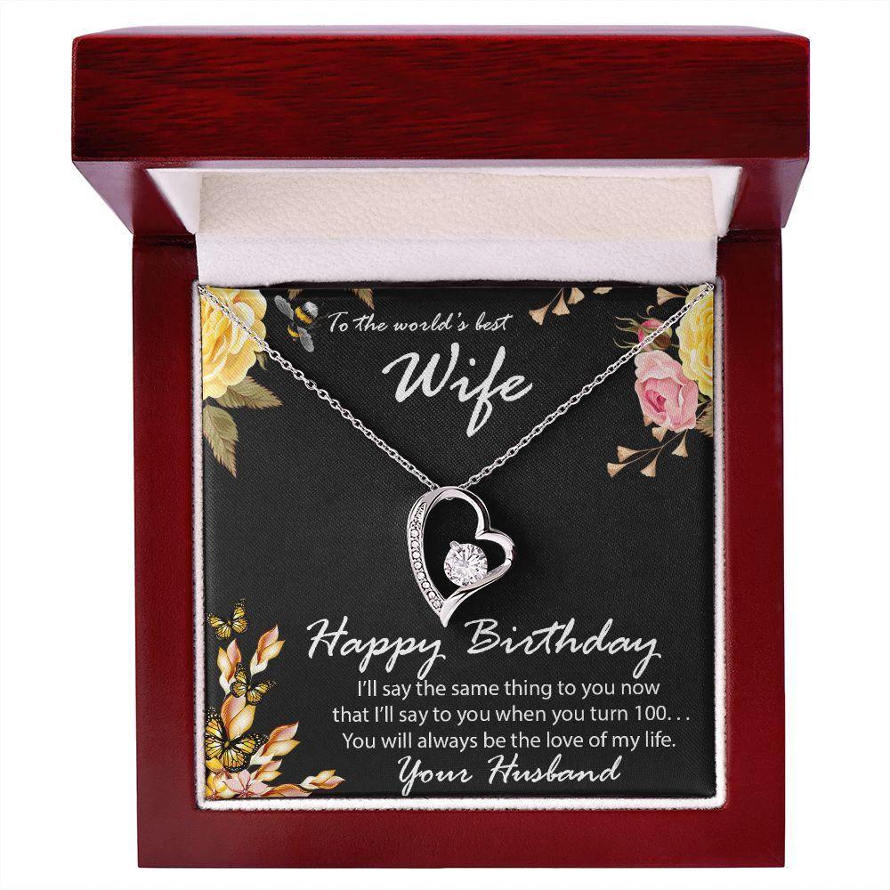 Birthday Gift for Wife CZ Heart Pendant Necklace with Message Card