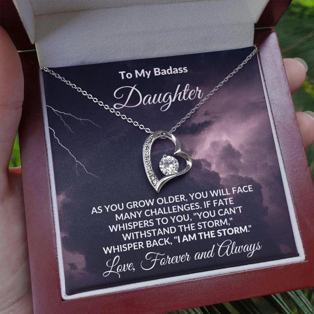 To My Badass Daughter - Storm - Forever Love Heart Pendant Necklace