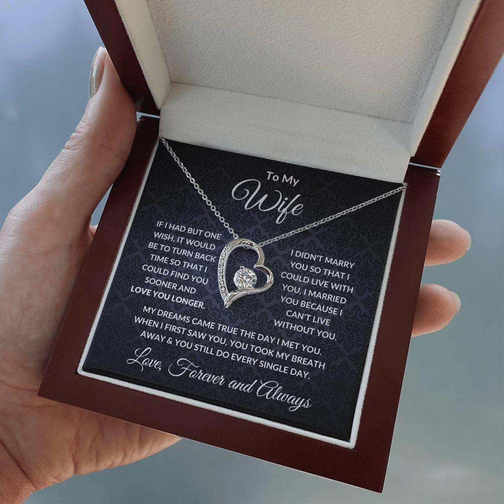 To My Wife My Dreams Came True Heart Pendant Necklace with Message Card and Gift Box