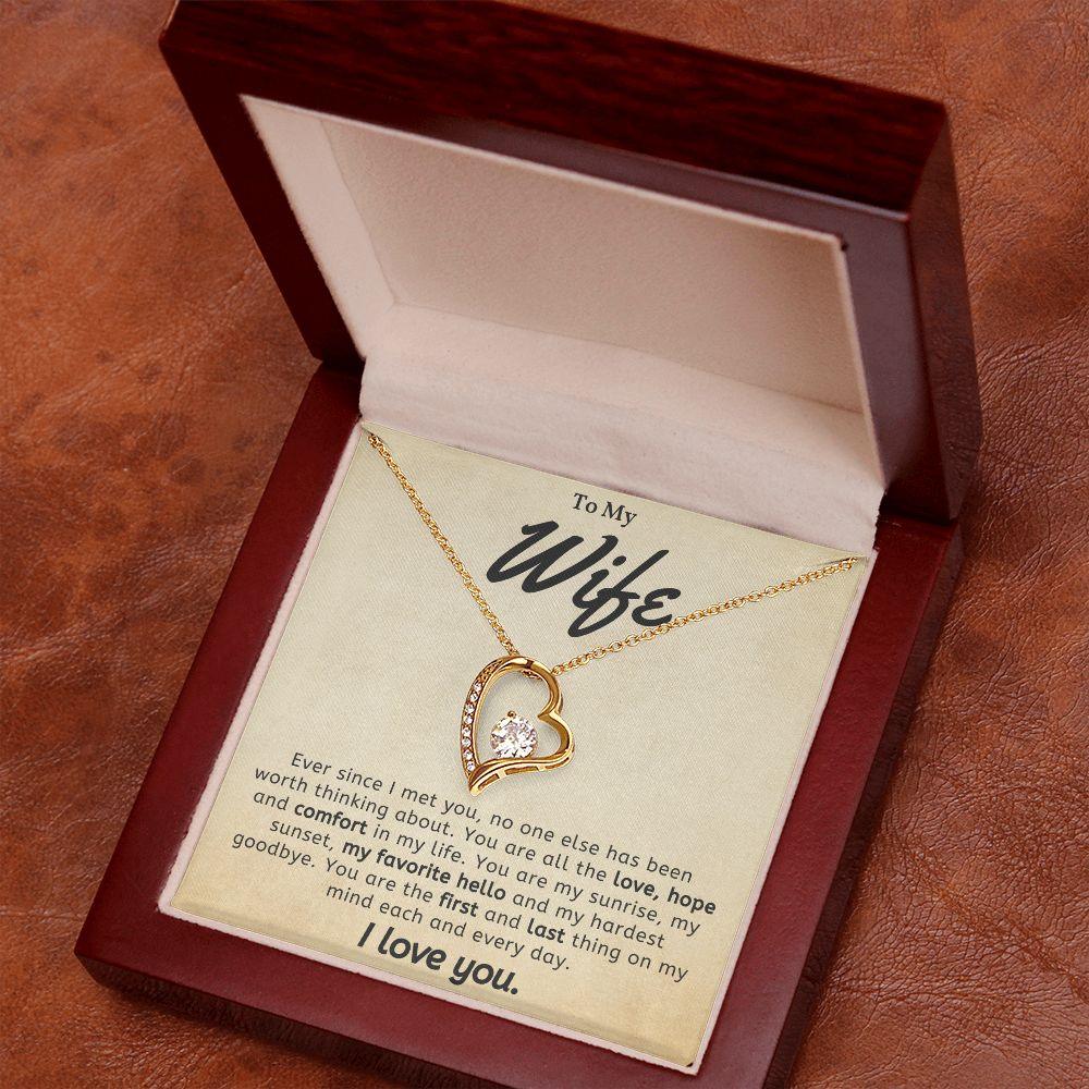 To My Wife - My Favorite Hello- Forever Love Heart Pendant Necklace - Mallard Moon Gift Shop