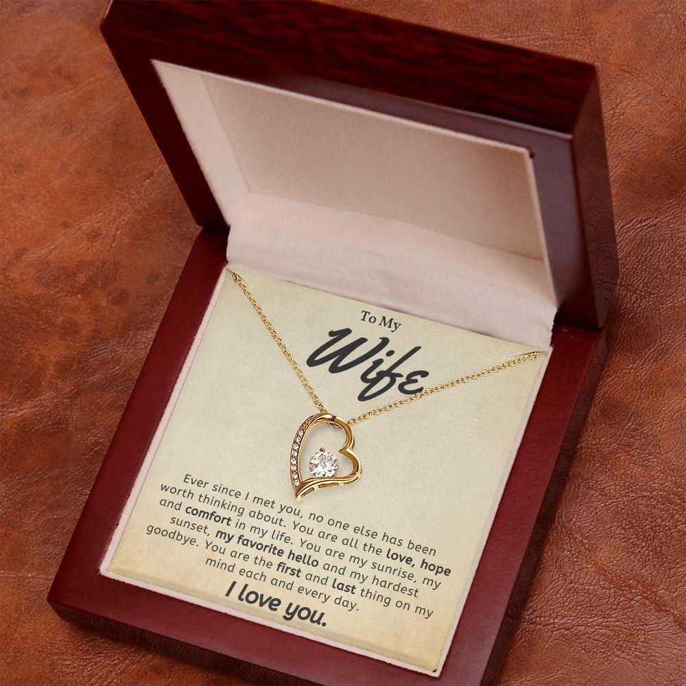 To My Wife - My Favorite Hello- Forever Love Heart Pendant Necklace