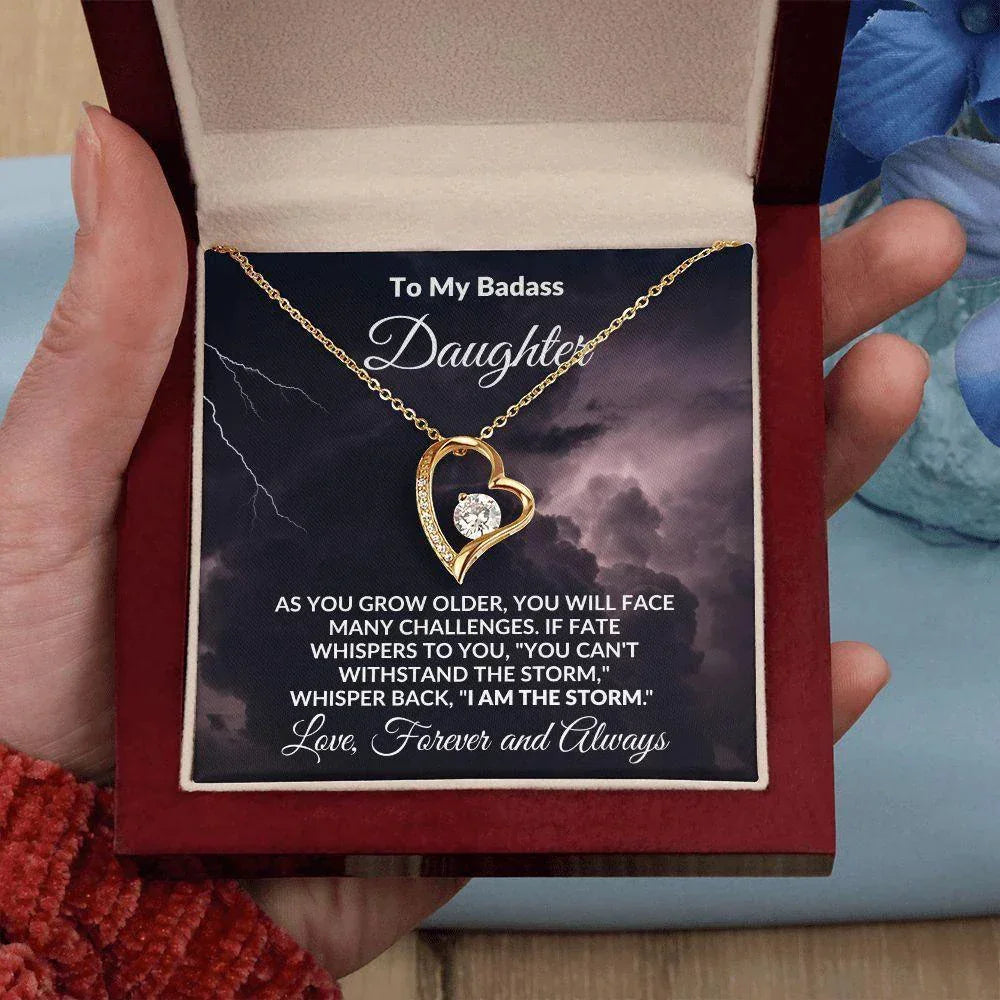 To My Badass Daughter - Storm - Forever Love Heart Pendant Necklace
