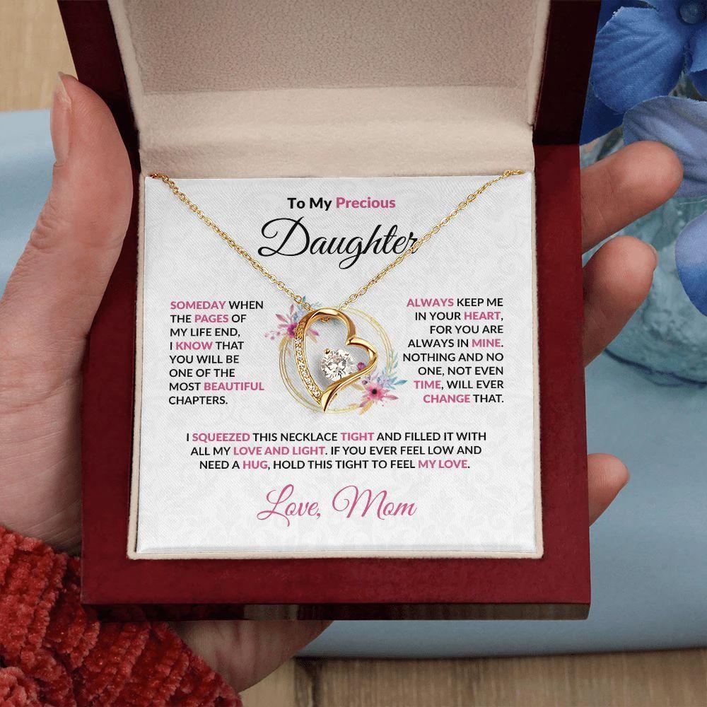 To My Precious Daughter Forever Love Pendant Necklace with Message Card and Gift Box