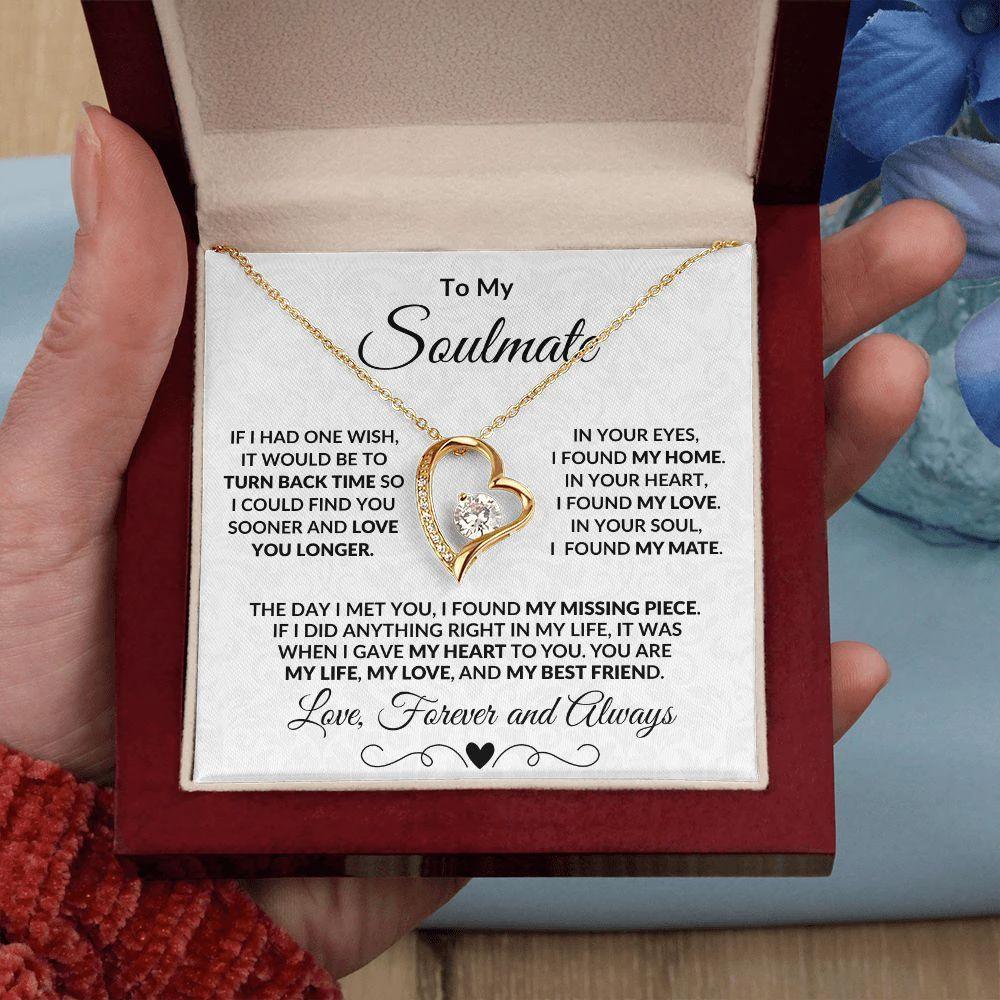 To My Soulmate Forever Love Heart Necklace Message Card and Gift Box