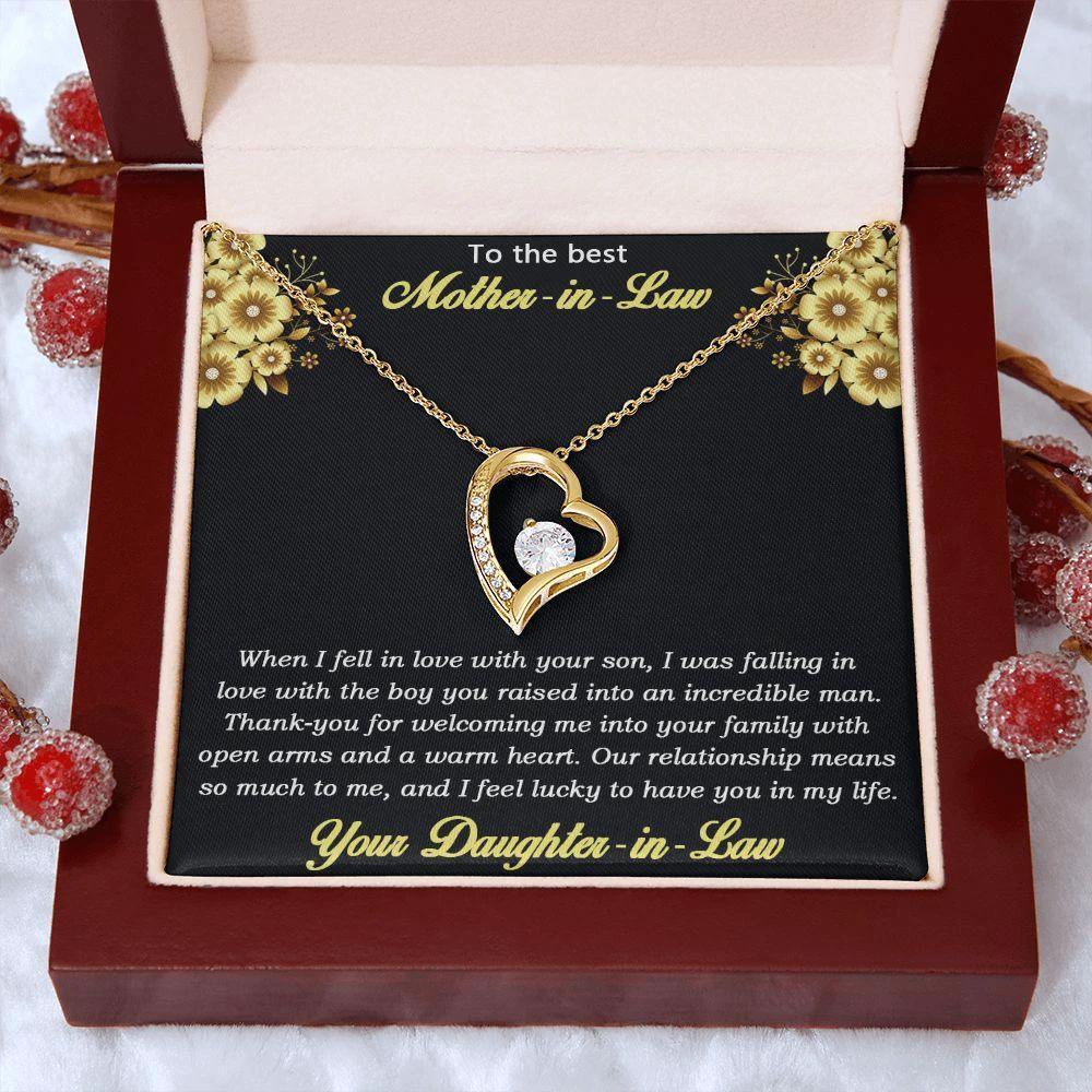 Gift for Mother-in-law from Daughter-in-law Forever Love Heart Necklace with Message Card and Gift Box