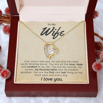 To My Wife - My Favorite Hello- Forever Love Heart Pendant Necklace - Mallard Moon Gift Shop
