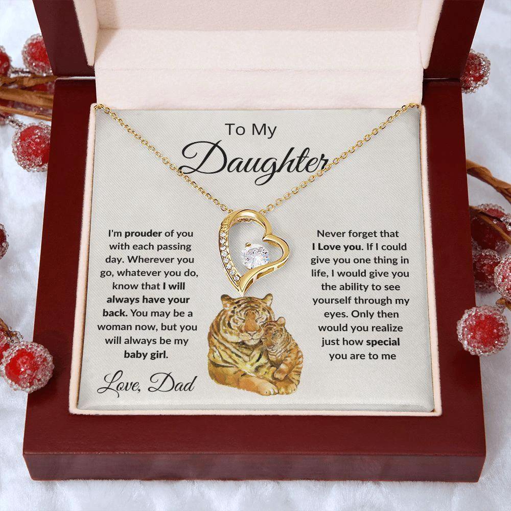 To My Daughter Love Proud Dad Heart Pendant Necklace