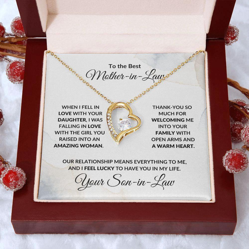 To My Mother-in-law from Son-in-law Forever Love Heart Pendant Necklace Personalized Message Card