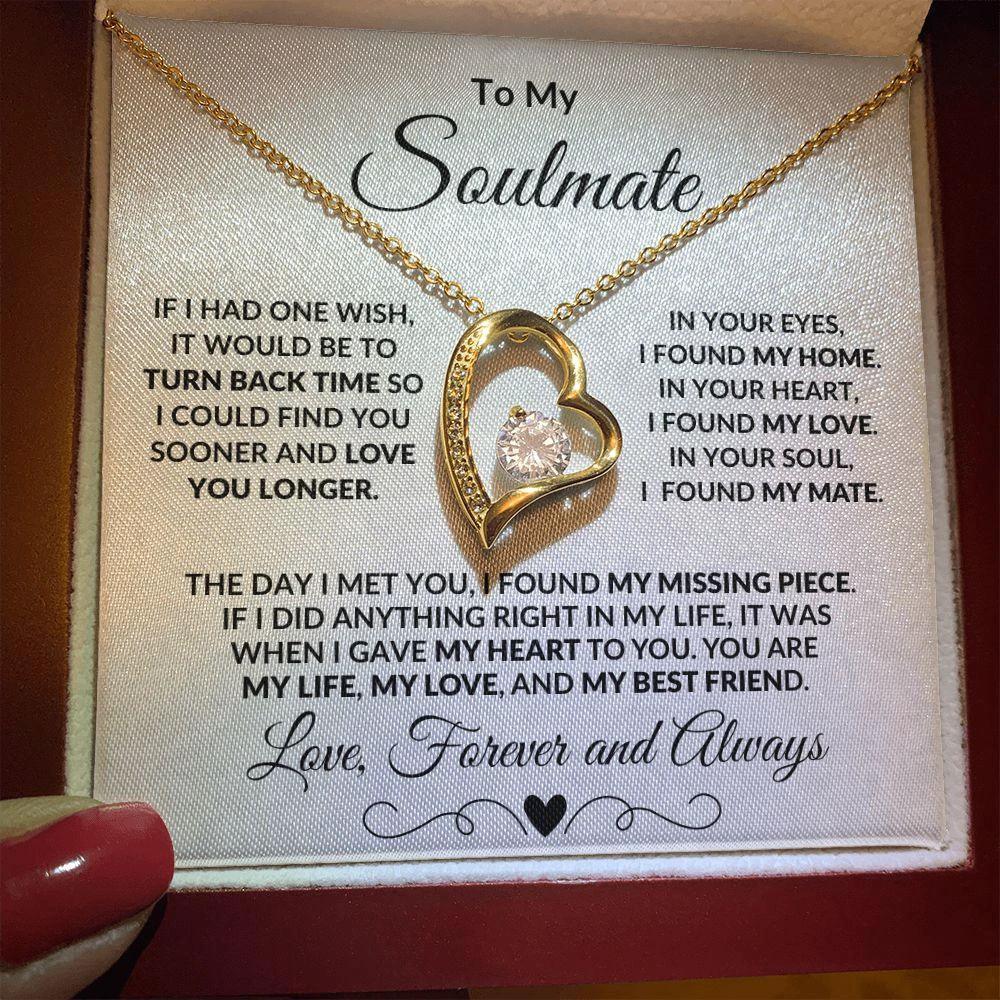 To My Soulmate Forever Love Heart Necklace Message Card and Gift Box