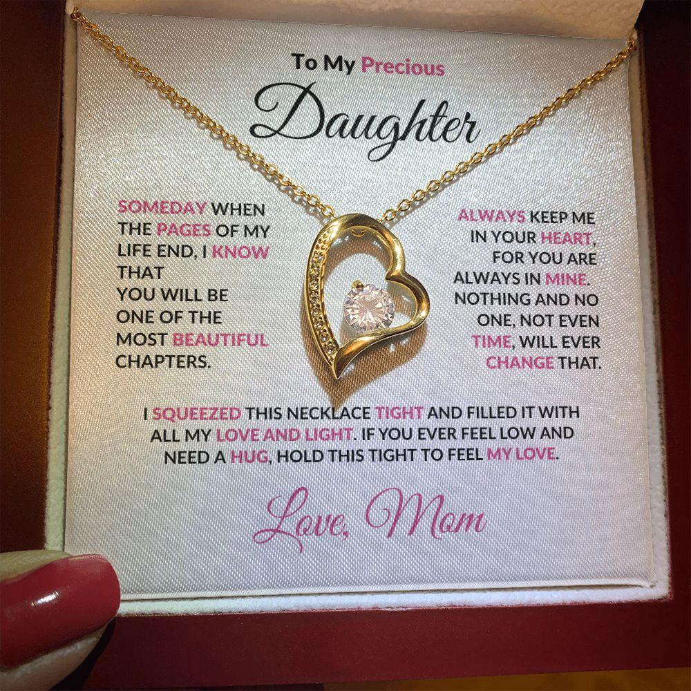 To My Precious Daughter Forever Love Heart Pendant Necklace with Message Card