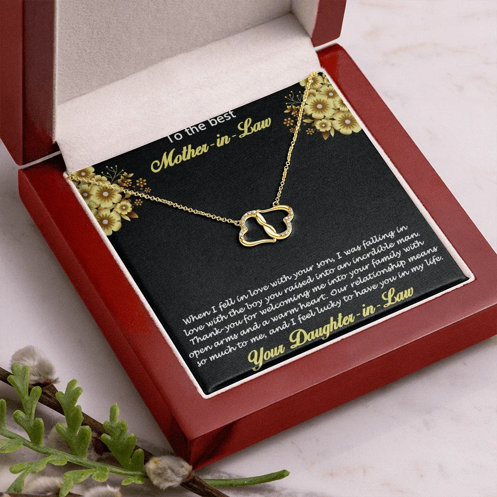 Gift for Mother-in-Law from Daughter-in-Law Gold Heart Pendant Necklace with Real Diamonds Custom Message Card