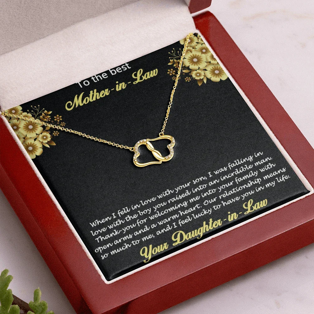 Gift for Mother-in-Law from Daughter-in-Law Gold Heart Pendant Necklace with Real Diamonds Custom Message Card