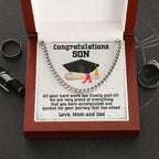 Graduation Gift for Son Cuban Link Chain Necklace – Inspirational Present from Mom and Dad – Polished Stainless Steel or 14K Gold – Luxury Gift Box – Men’s Sentimental Keepsake Jewelry