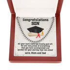 Graduation Gift for Son Cuban Link Chain Necklace – Inspirational Present from Mom and Dad – Polished Stainless Steel or 14K Gold – Luxury Gift Box – Men’s Sentimental Keepsake Jewelry