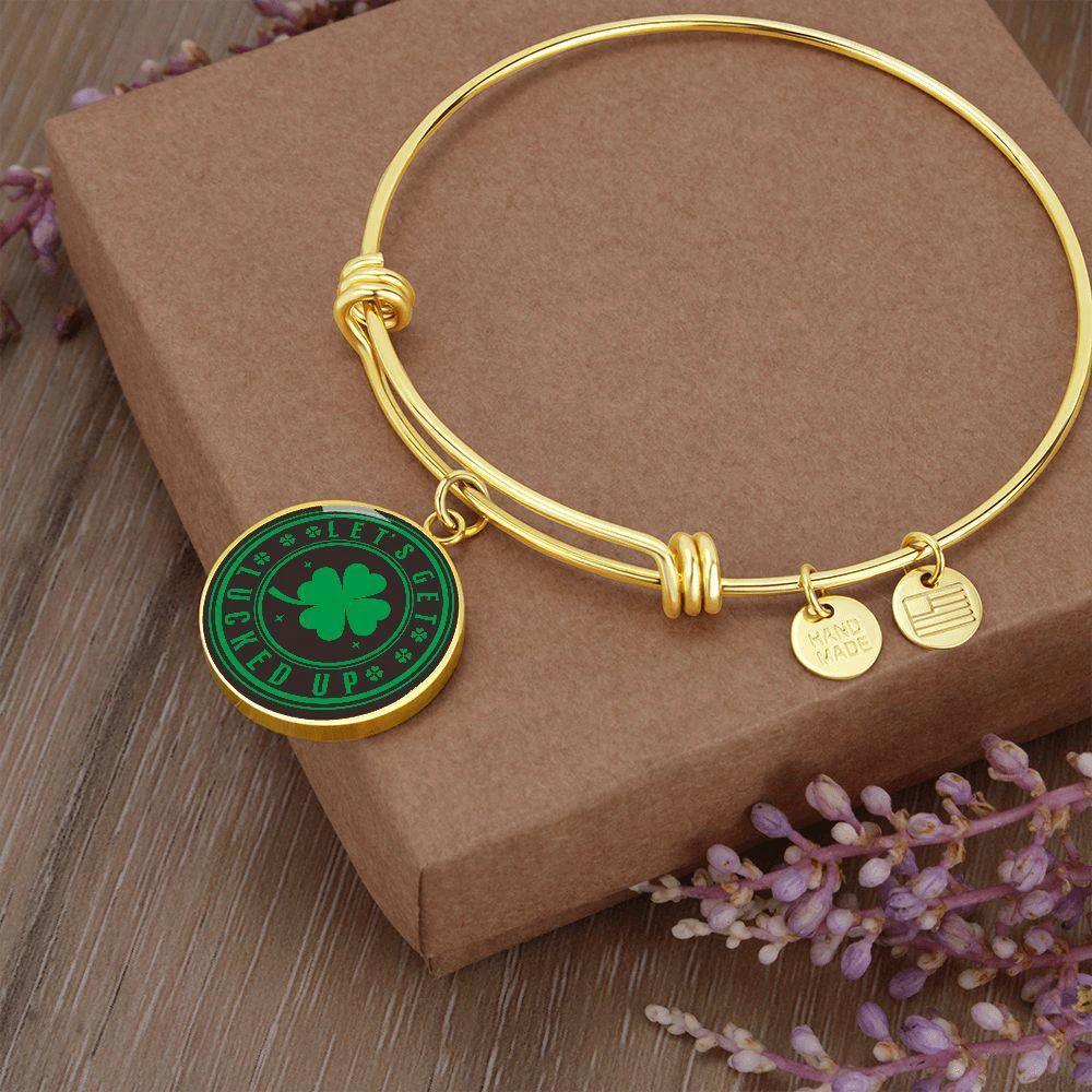 Let's Get Lucked Up St. Patrick's Day Engraved Circle Bangle Bracelet