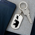Papa Bear with Cub Engraved Dog Tag Keychain