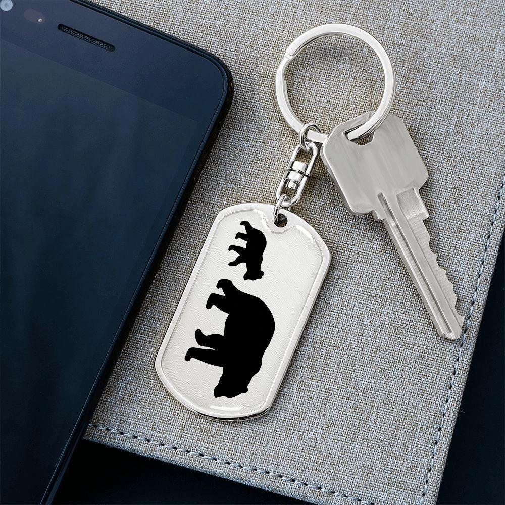 Papa Bear with Cub Engraved Dog Tag Keychain