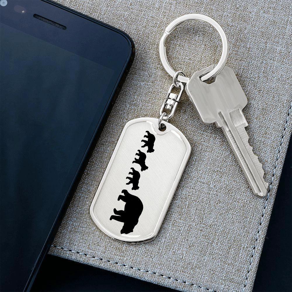 Papa Bear with Three Cubs Personalized Engraved Dog Tag Keychain