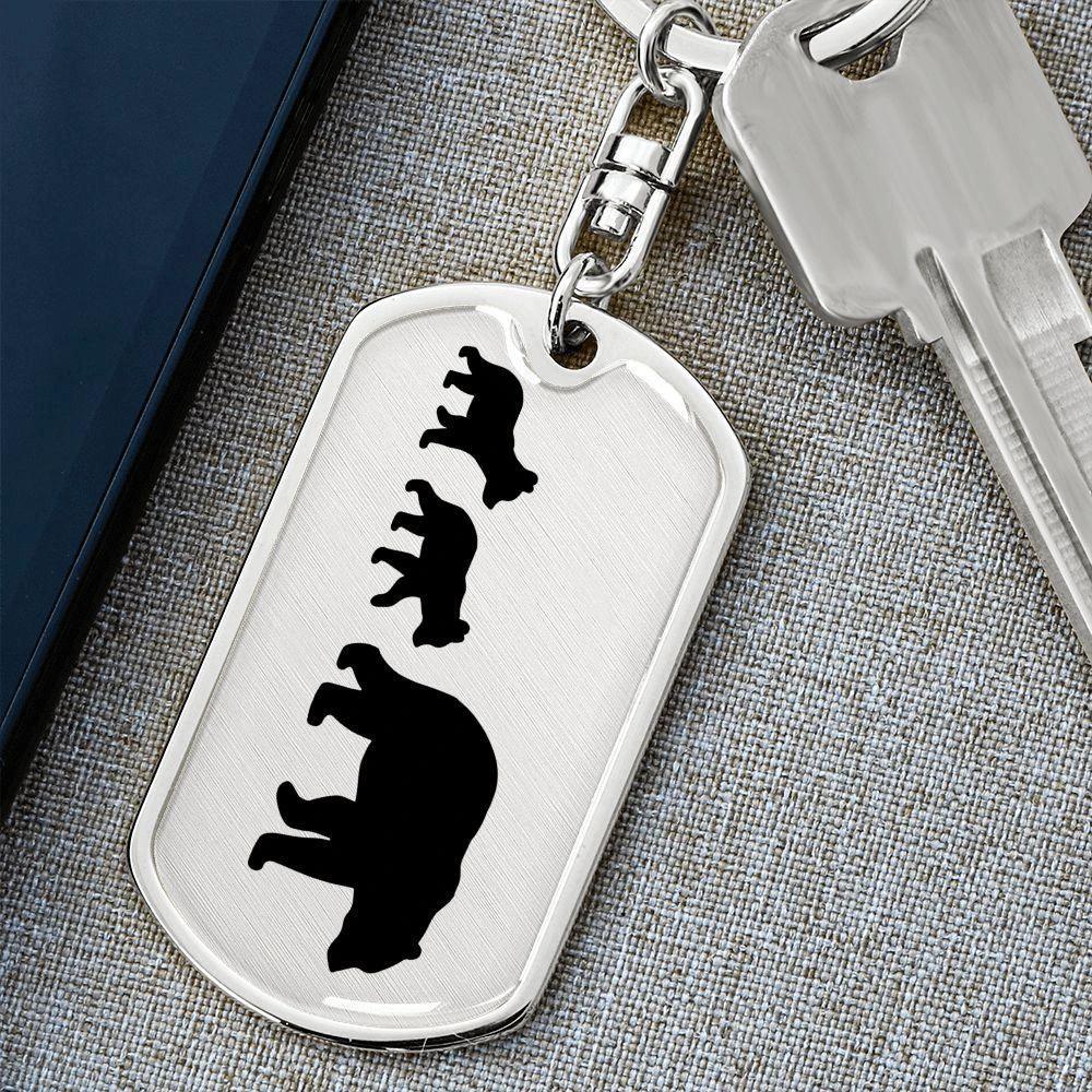 Papa Bear with Two Cubs Personalized Engraved Dog Tag Keychain