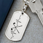 Golf Clubs Heartbeat Personalized Engraved Dog Tag Keychain