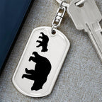 Papa Bear with Cub Engraved Dog Tag Keychain