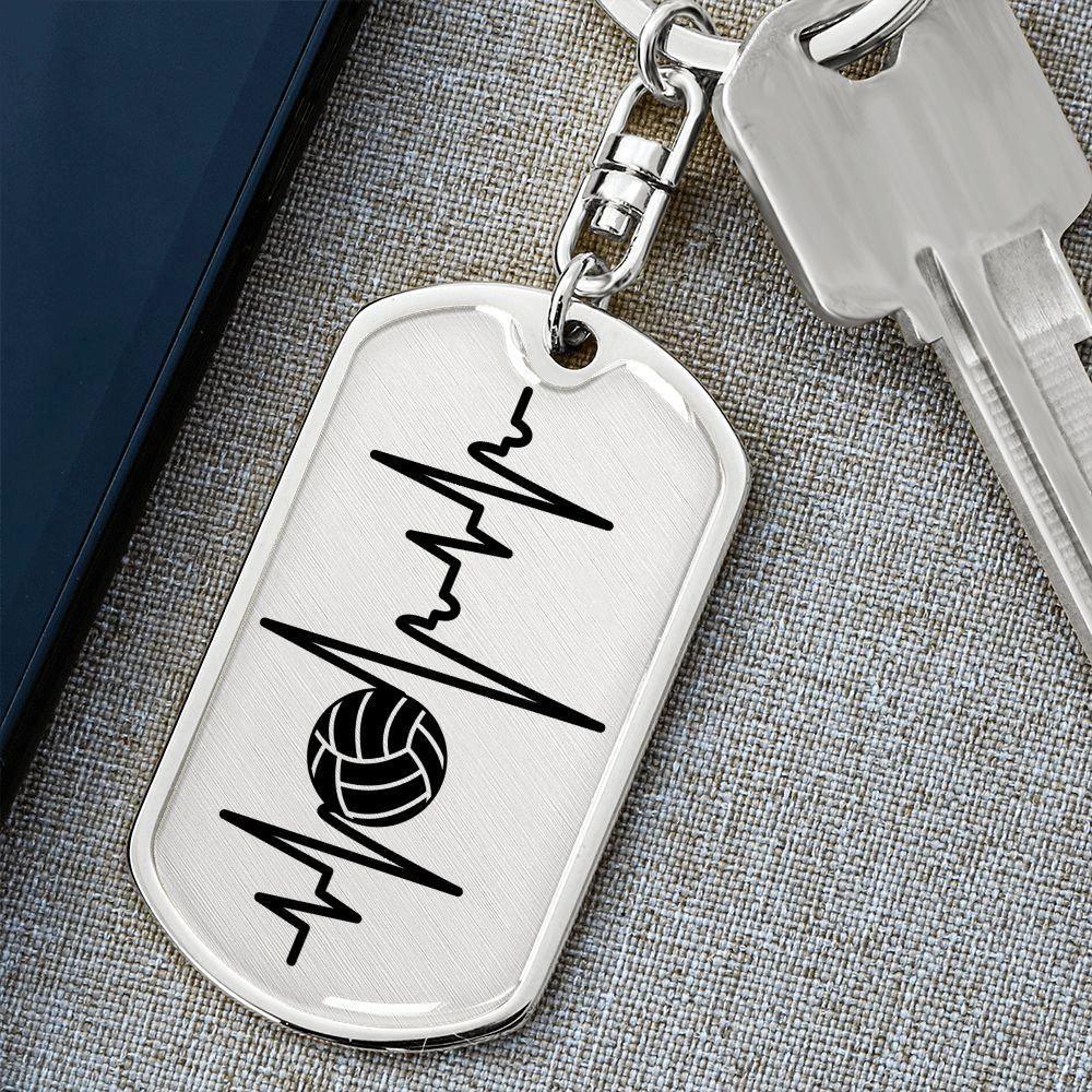 Volleyball Heartbeat Personalized Engraved Dog Tag Keychain
