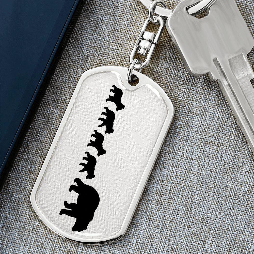 Papa Bear with Four Cubs Personalized Engraved Dog Tag Keychain