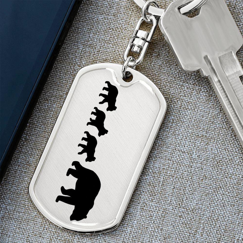 Papa Bear with Three Cubs Personalized Engraved Dog Tag Keychain